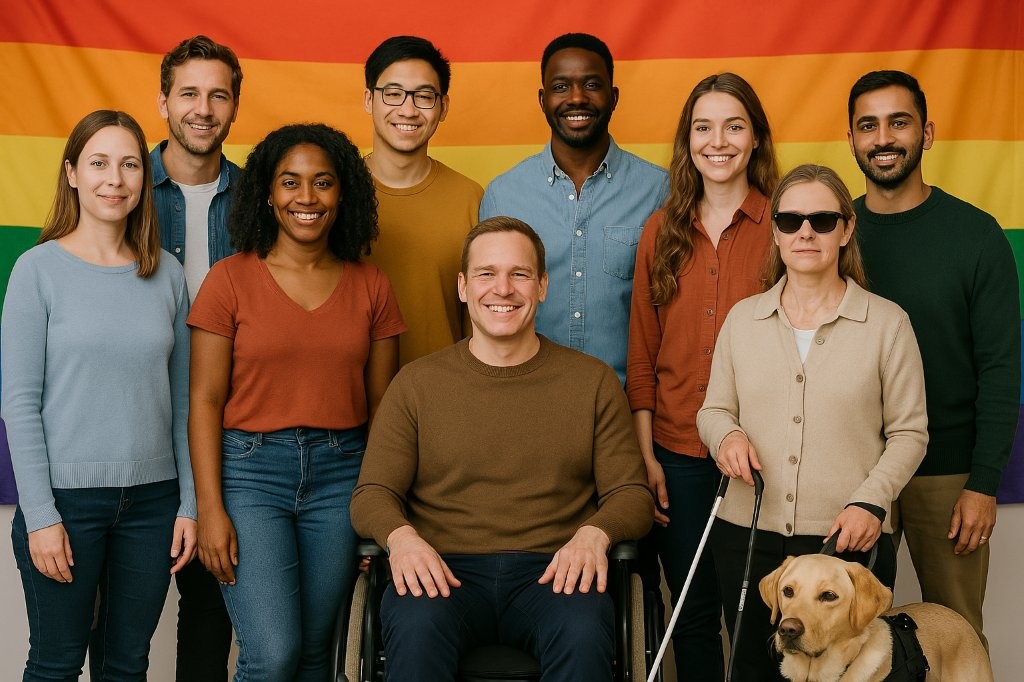 Foto van personen van verschillende etniciteit met en zonder handicap